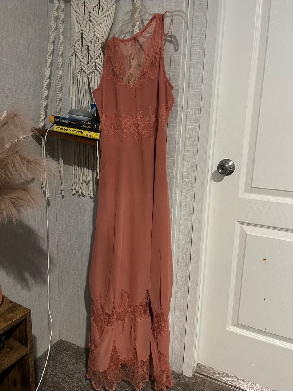Anthropologie Lace-Trim Maxi Slip Dress in Dusty Terracotta